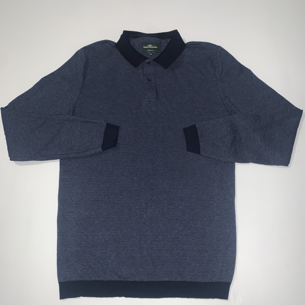 Rodd & Gunn Polo Sweater Sports Fit Knit Heather Blue Contrast Collar Preppy XL